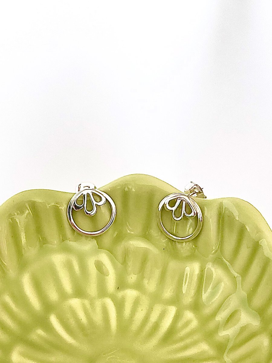 Blooming Blossom Sterling Silver Circle Stud Earrings