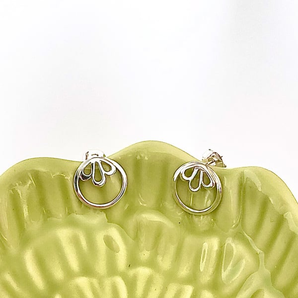 Blooming Blossom Sterling Silver Circle Stud Earrings