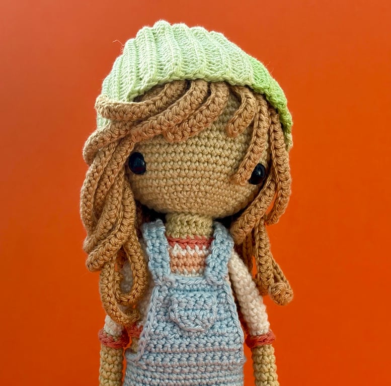 Hand crocheted Dungaree girl Doll