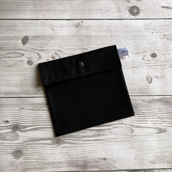 Black cotton fabric pouch. Discreet sanitary bag. 