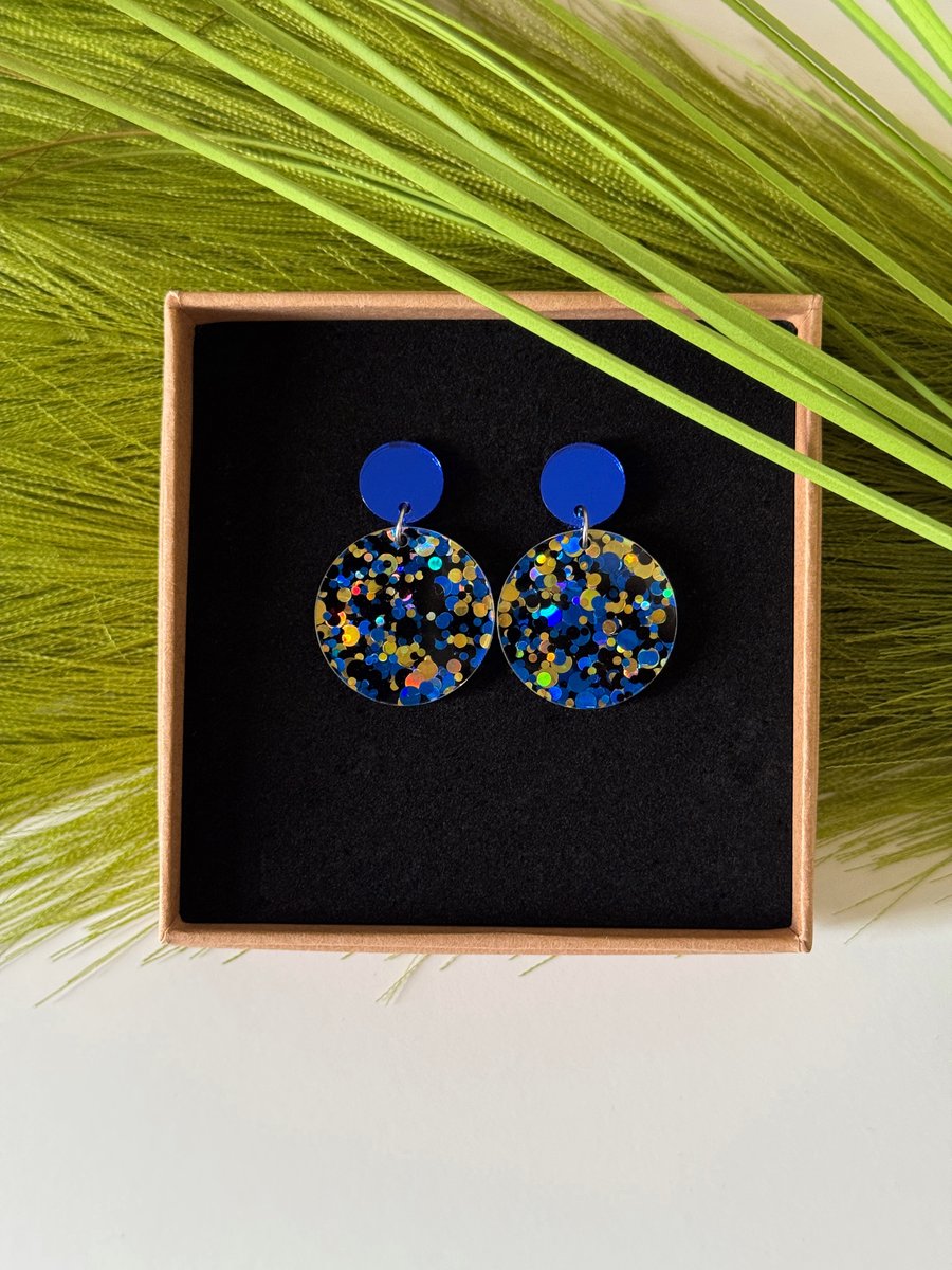 Vibrant Blue Confetti Acrylic Earrings 