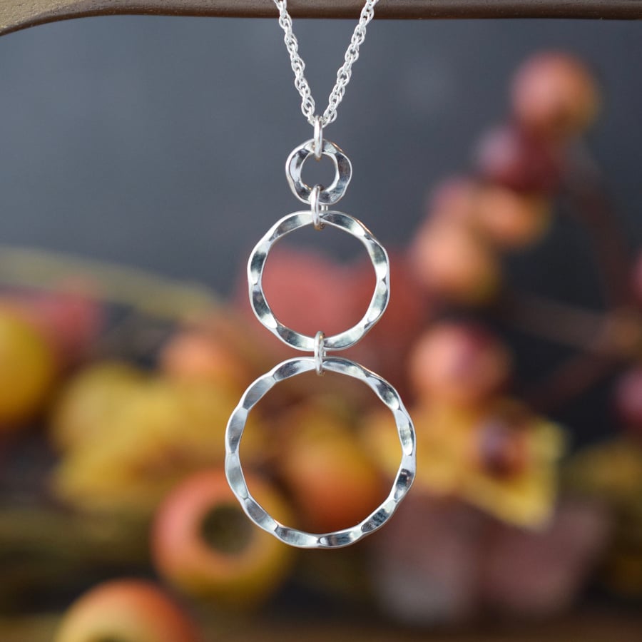 Textured Sterling Silver Necklace - Geometric Circle Pendant