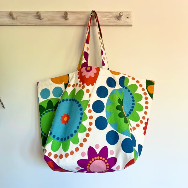 Bright Scandi beach bag tote bag retro style print - Folksy