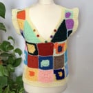 Handmade crochet unisex vest. Size S or M. Multicoloured. Display Buttons.