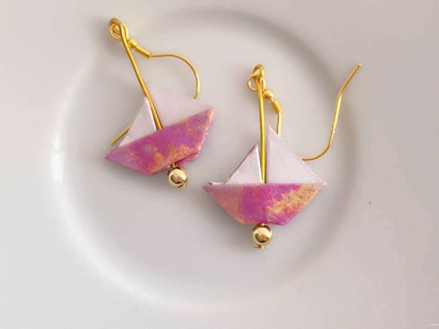 Origami Earrings, Paper Boat Earrings, Yacht Earrings, Gift for Sailors