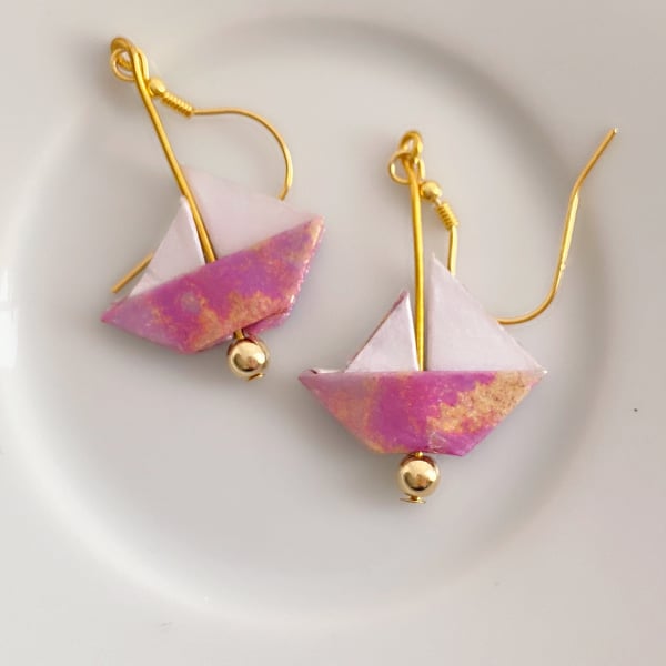 Origami Earrings, Paper Boat Earrings, Yacht Earrings, Gift for Sailors