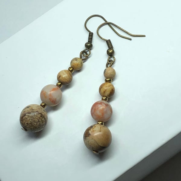 Mookaite drop bronze earrings