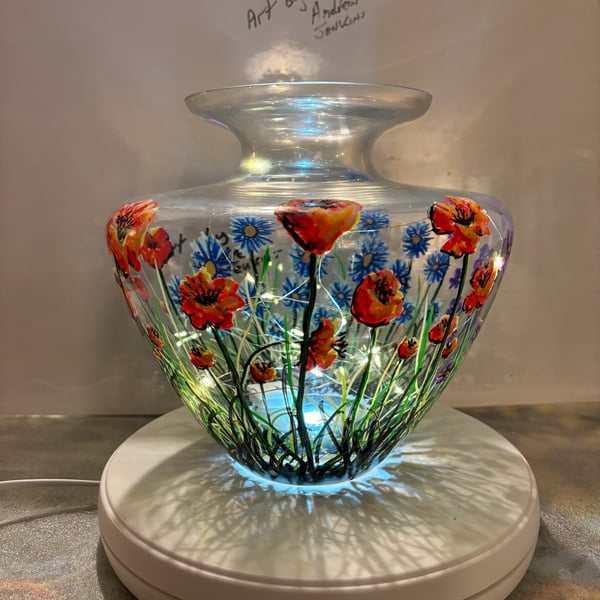 A hand painted and fired glass vase by Andrew Jenkins 