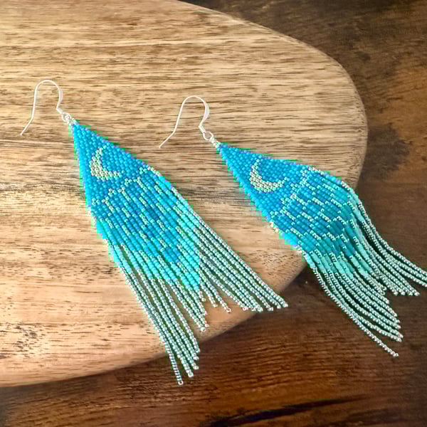 Handmade mermaids tail beaded fringe earrings