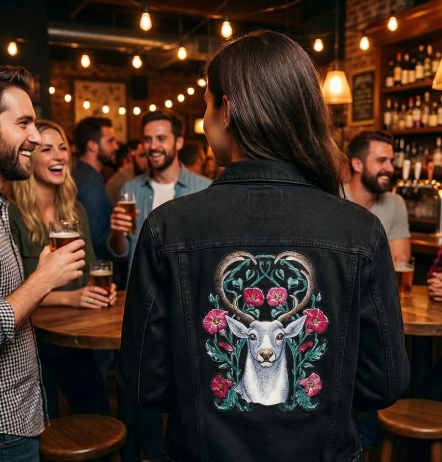 Ornate Embroidered Stag’s Head Patch Woodland Deer Crest in 3 Sizes