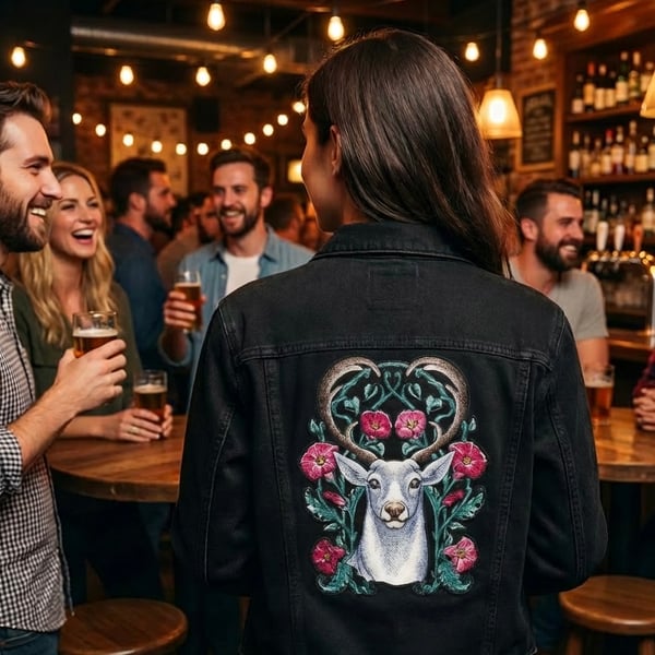 Ornate Embroidered Stag’s Head Patch Woodland Deer Crest in 3 Sizes