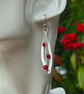 Large Sterling Silver Leaf Print Earrings, with Red Agate Gemstones on Hookwires - Image 3