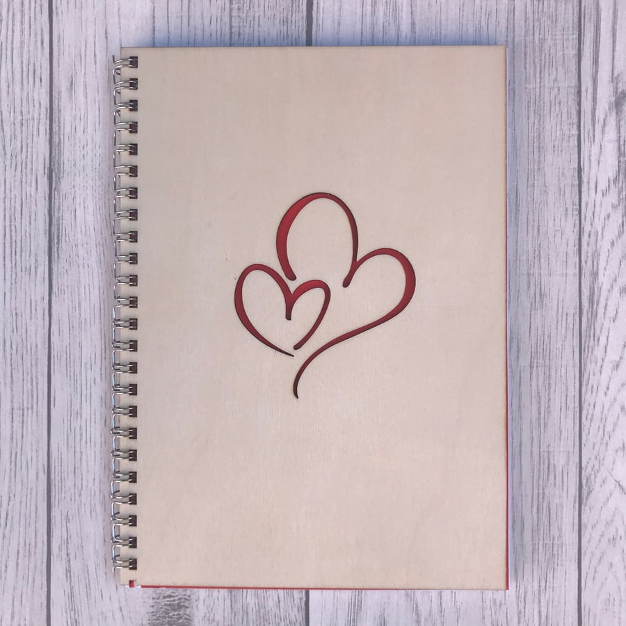 Heart wooden A5 notebook
