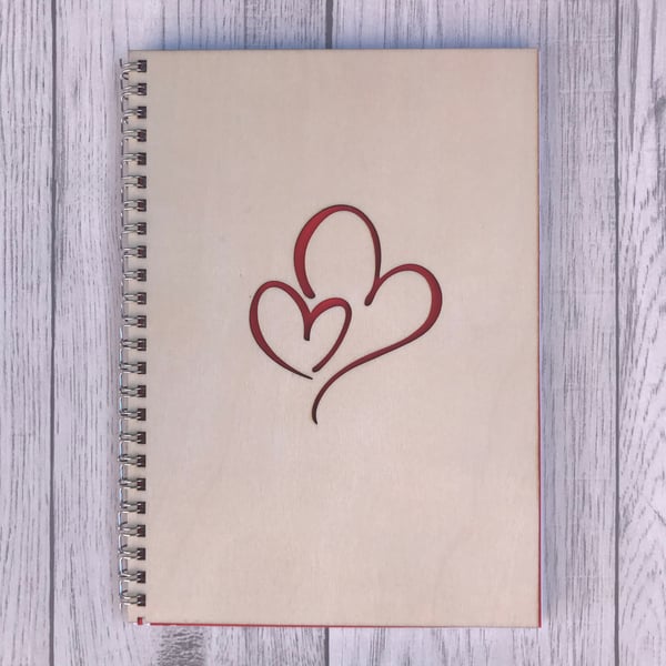 Heart wooden A5 notebook