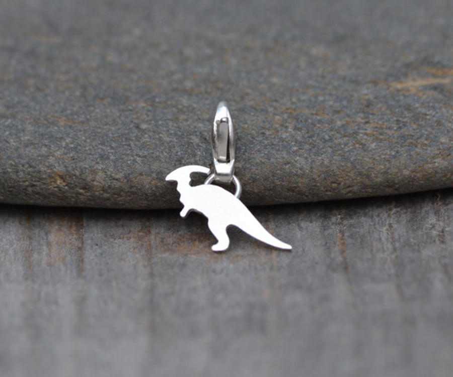 Parasaurolophus Dinosaur Charm For Bracelet In Sterling Silver