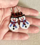 Festive Poinsettia Snowman Earrings, Beadwork Christmas Earrings - Image 5
