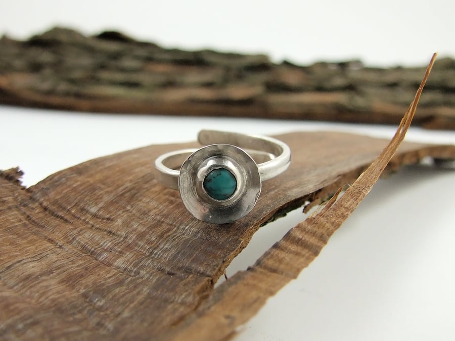 Sterling Silver and Turquoise Ring, Adjustable Fit, Freesize