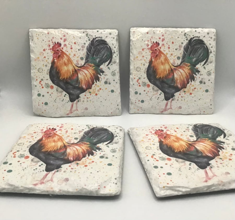 Slate Coasters. Set of 4. Chicken