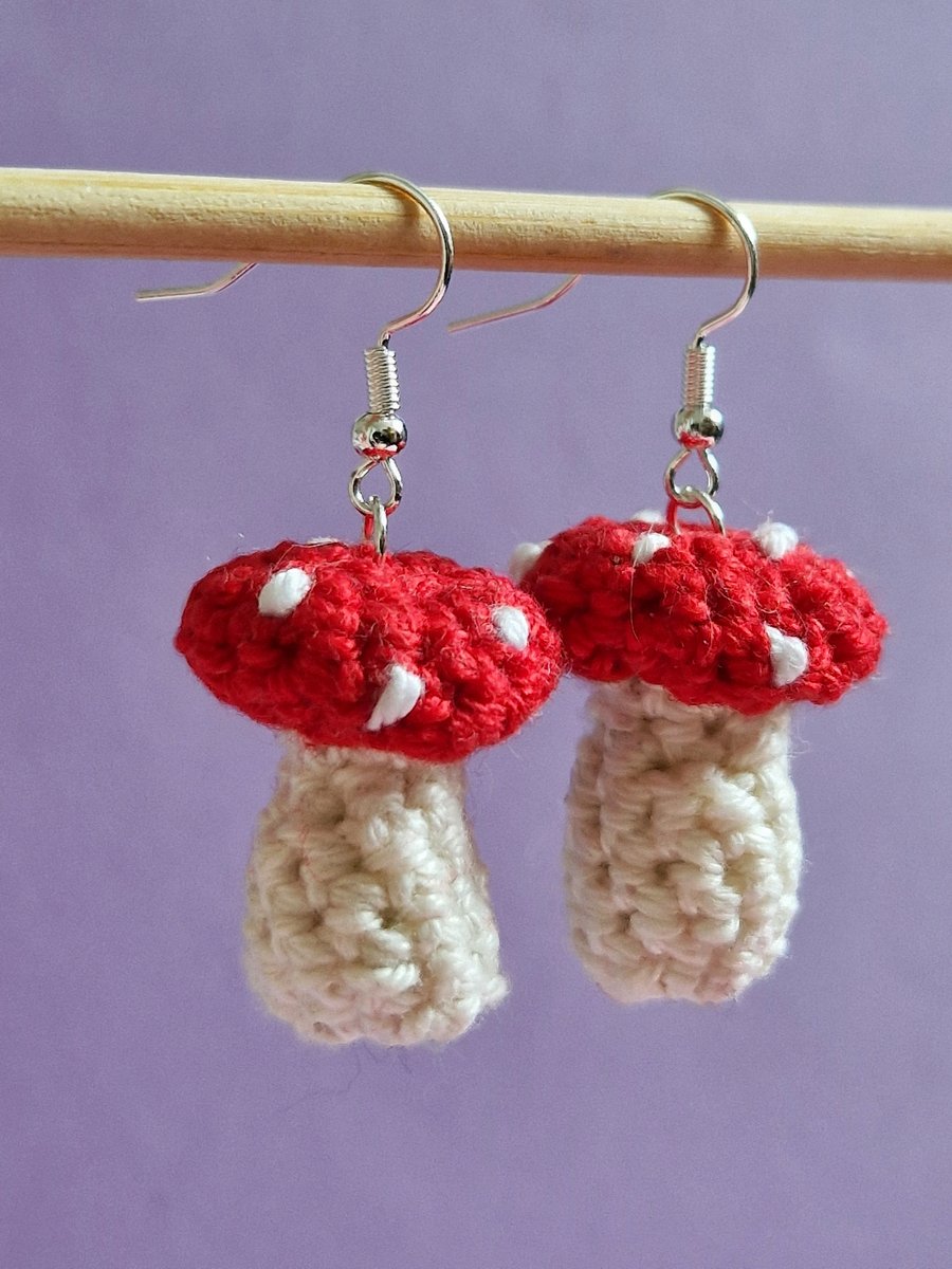 Mushroom earrings, Red mushroom jewellery, Autumn earrings