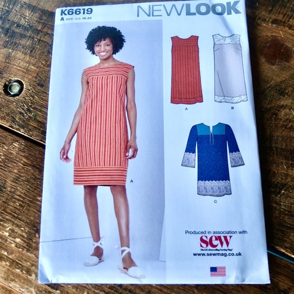 K6619 - Brand New, New Look Shift Dress - Tunic Pattern !0 - 22