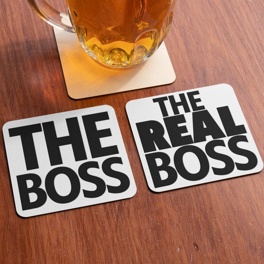 The Boss The Real Boss Coaster Set - Hilarious Couple Gift Anniversary Valentine