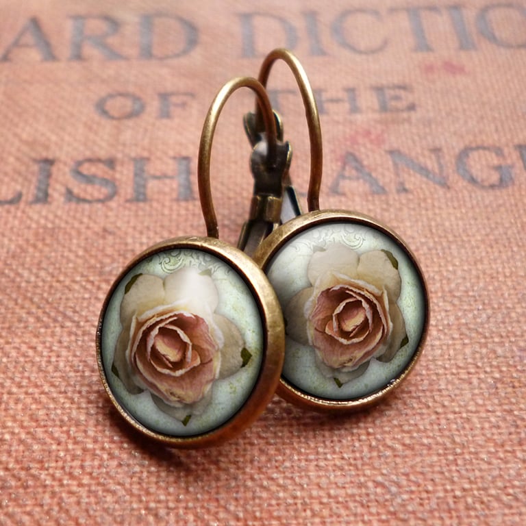Pink Rose Leverback Earrings (RR08)