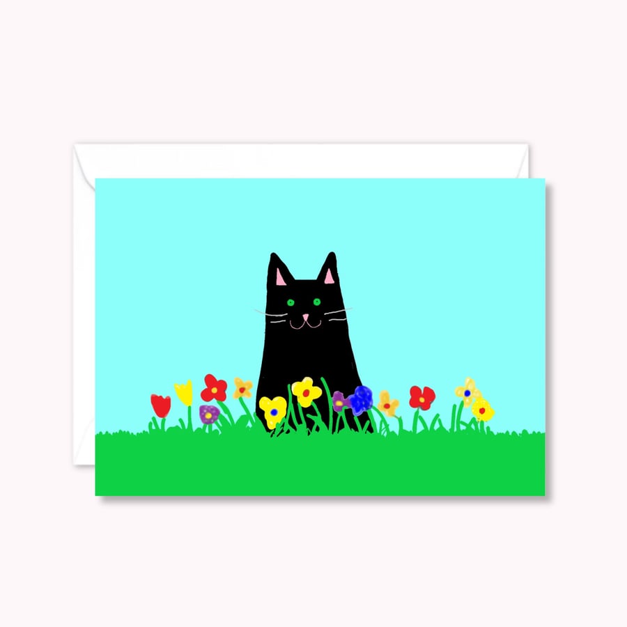 Garden Cat Greetings Card: Cat Lover Birthday Card (117)
