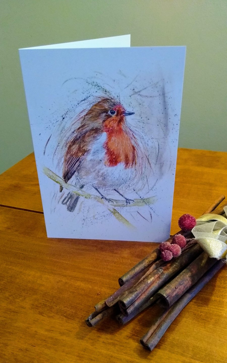 Robin Print Greetings Card, Blank Inside.