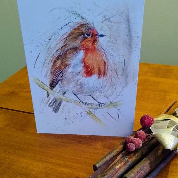 Robin Print Greetings Card, Blank Inside.