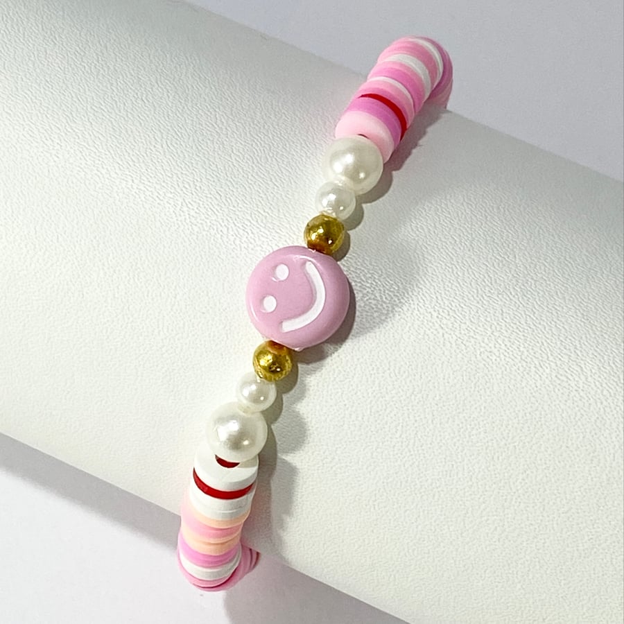 Clay Bead Bracelet With Smiley Face - Folksy