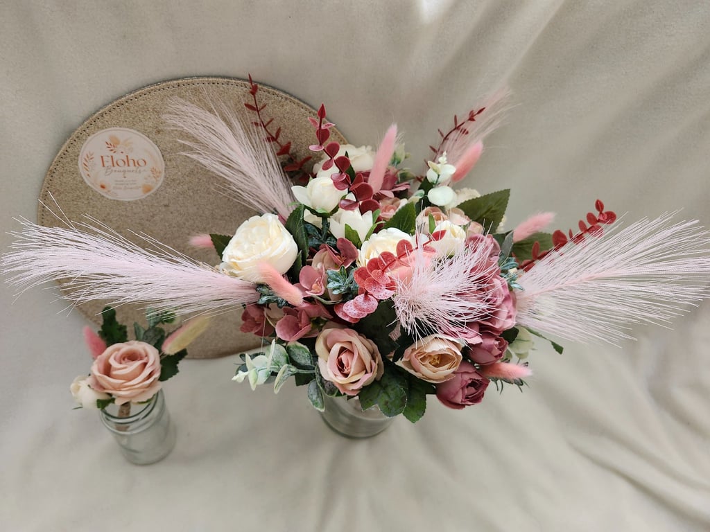 Dusty Rose Brides Bouquet and Buttonhole 