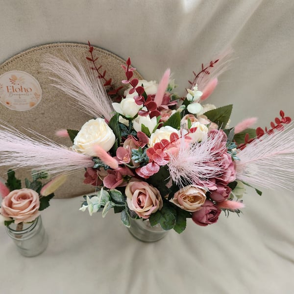 Dusty Rose Brides Bouquet and Buttonhole 