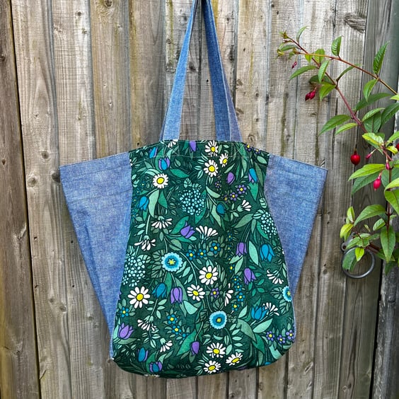 Vintage Fabric Flower Waltz retro print linen-mix Beach bag tote bag