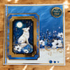 Moonlit Wolf “Make a Wish” Blank Handmade Card – Blue & Gold Fantasy Greeting