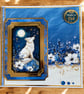 Moonlit Wolf “Make a Wish” Blank Handmade Card – Blue & Gold Fantasy Greeting