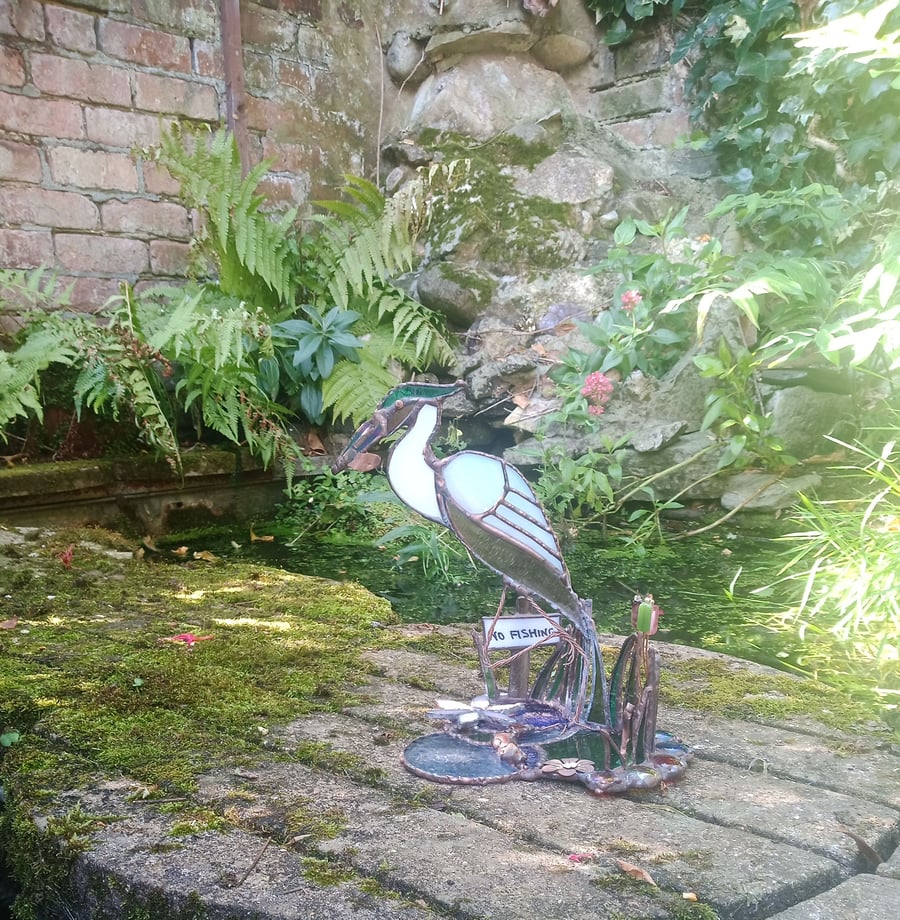 "No Fishing" Stained Glass Heron Ornament Decoration 