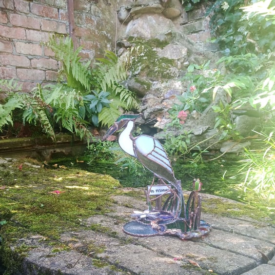 "No Fishing" Stained Glass Heron Ornament Decoration 