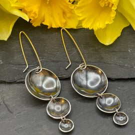 Handmade, Recycled Sterling Silver Earrings-3 Oxidised Disks