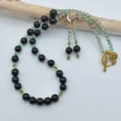 Green Goldstone Necklace & Earrings Set With Swarovski Crystals, Summer Sale
