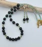 Green Goldstone Necklace & Earrings Set With Swarovski Crystals, Summer Sale