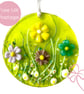 Fused Glass Wildflower Meadow Hanging Decoration - Plum, Blue, Yellow & Lilac