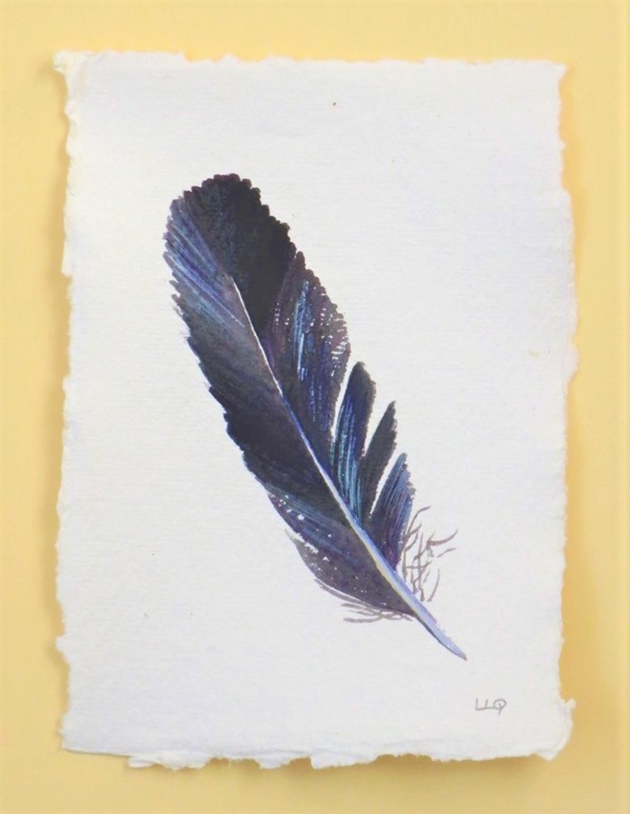 watercolour crow feather original painting illustration
