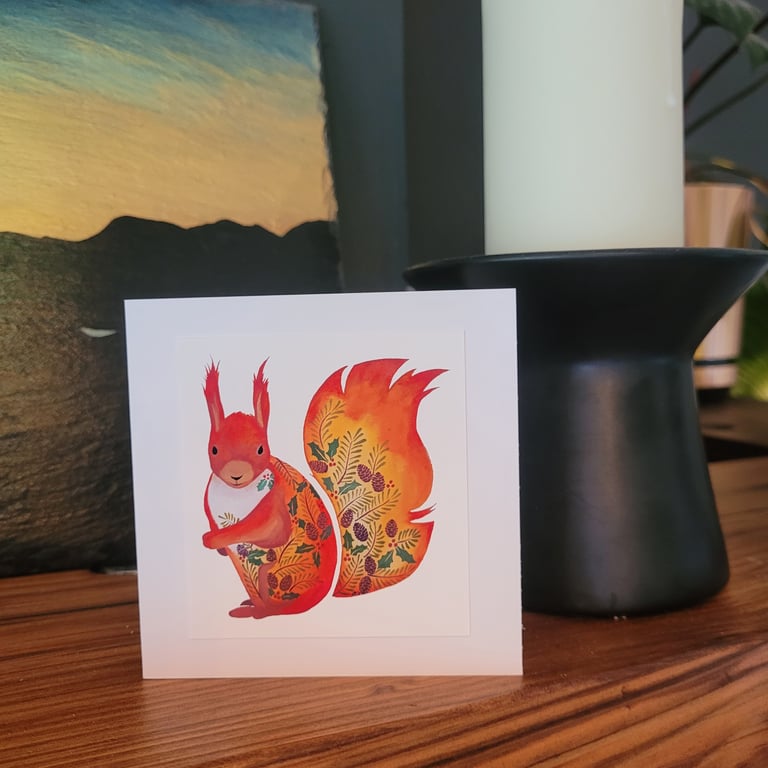 Red Squirrel Christmas Card