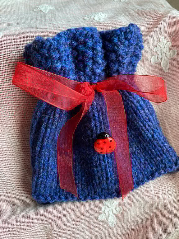 Hand knitted new wool gift bag