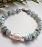 Larimar, Aquamarine & Baroque Freshwater Pearl Sterling Silver Bracelet  - Image 5