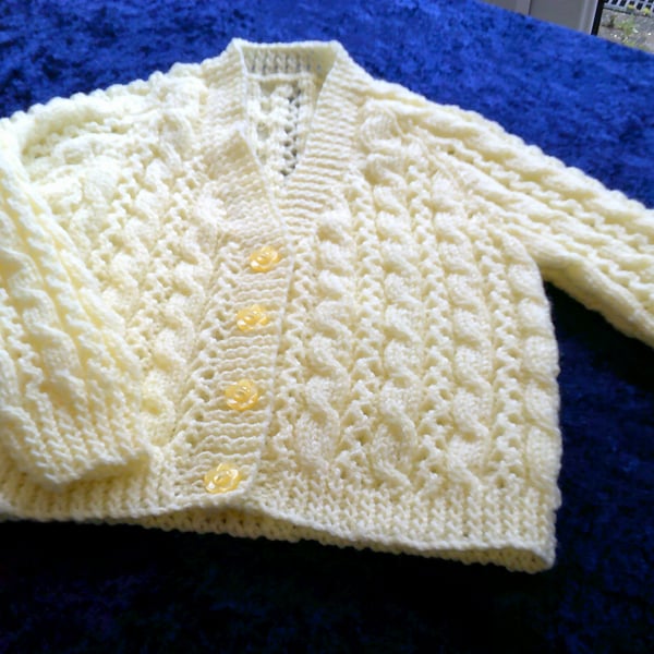 22 inch Lemon Cable & Lace V Neck Cardigan