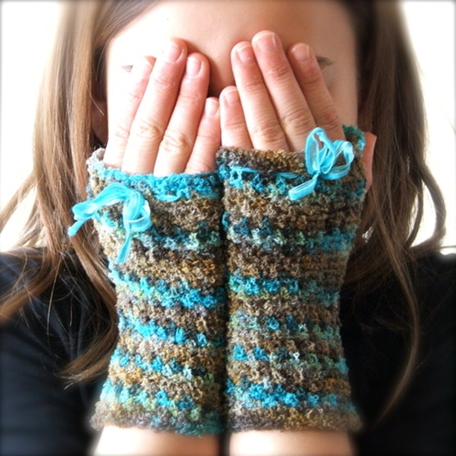 Crochet Wrist - warmers With A Bow - MADE TO ORDER