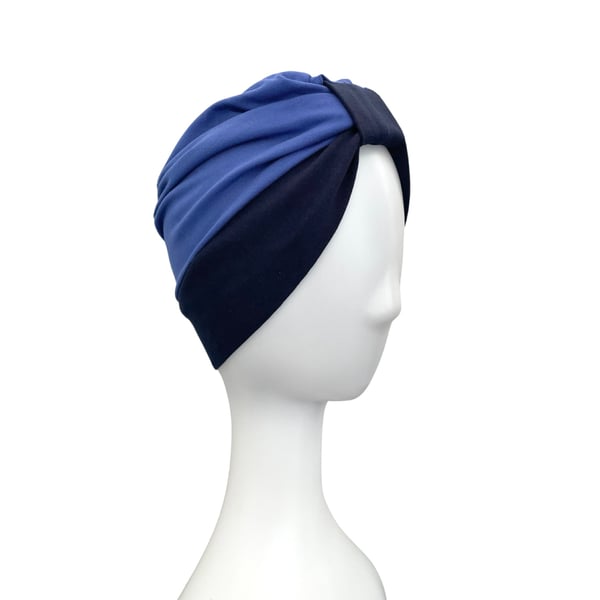 Blue Turban Hat for women, Prettied comfy alopecia hair loss turban head wrap