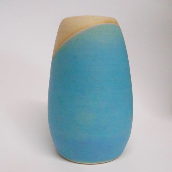 Turquoise Blue Tulip Shaped Durable Stoneware Vase.