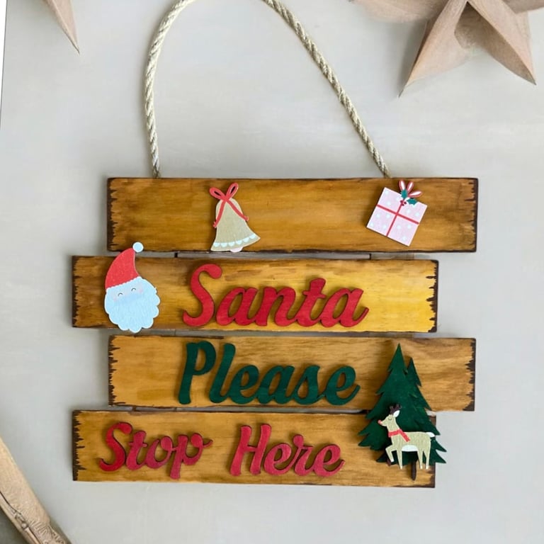 Rustic Santa Please Stop Here Wooden Sign